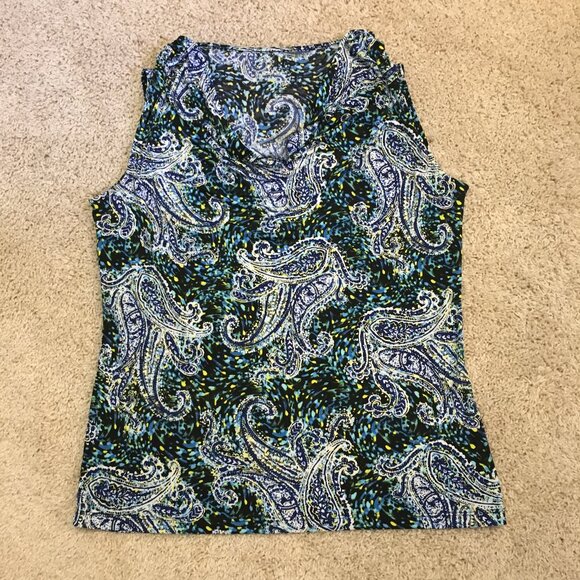 Paisley Impressionist Cowl Draped Neck Tank Top - Picture 11 of 14
